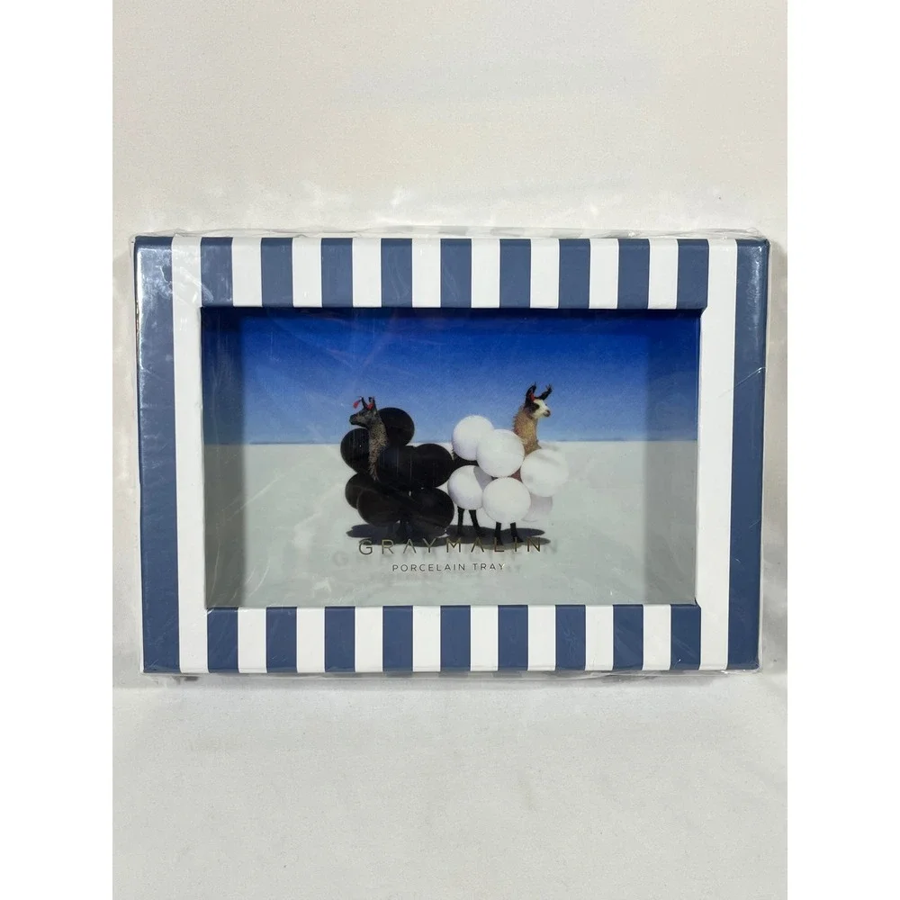 Galison Gray‎ Malin Porcelain Tray Decorative Llama Art Blue Stripe Gift Boxed